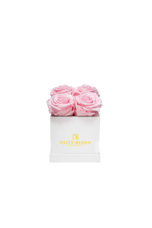 Pink roses in a small square box
