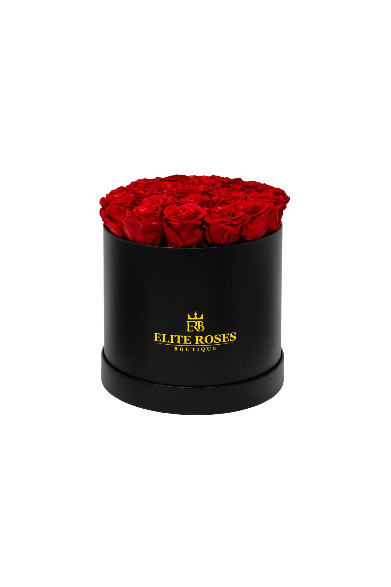 Red roses in a medium round box