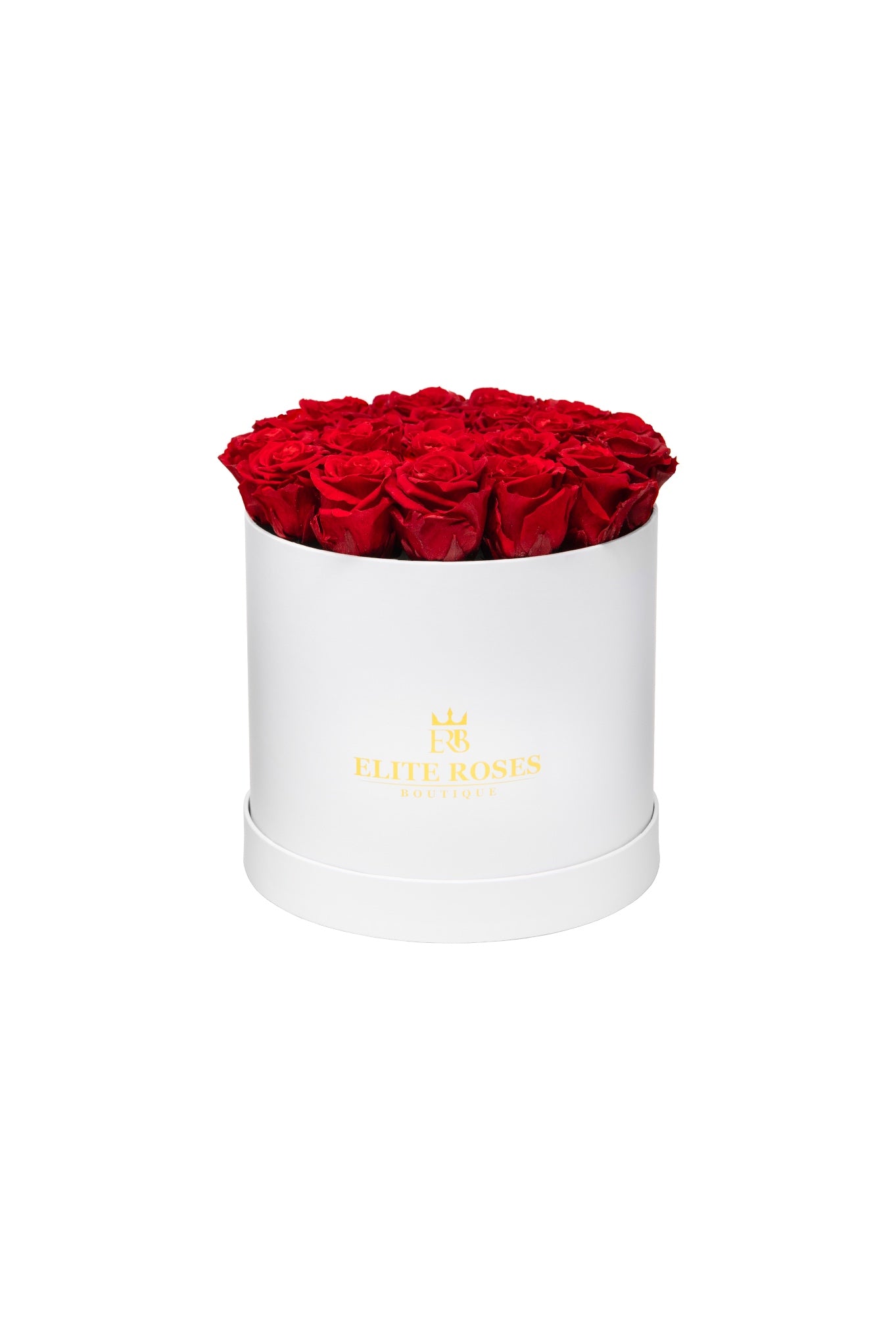 Red roses in a medium round box