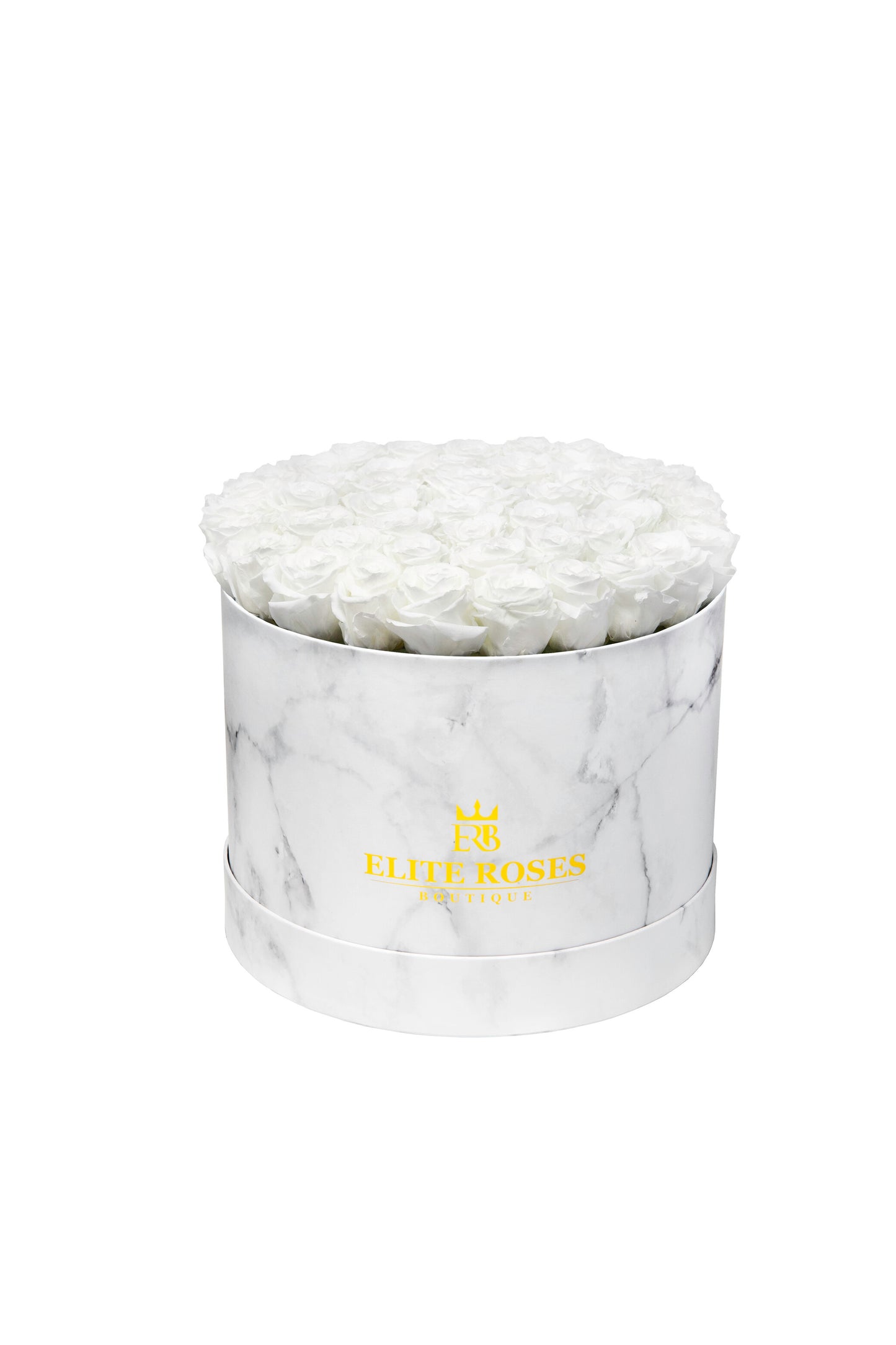 Red roses in a large round box
