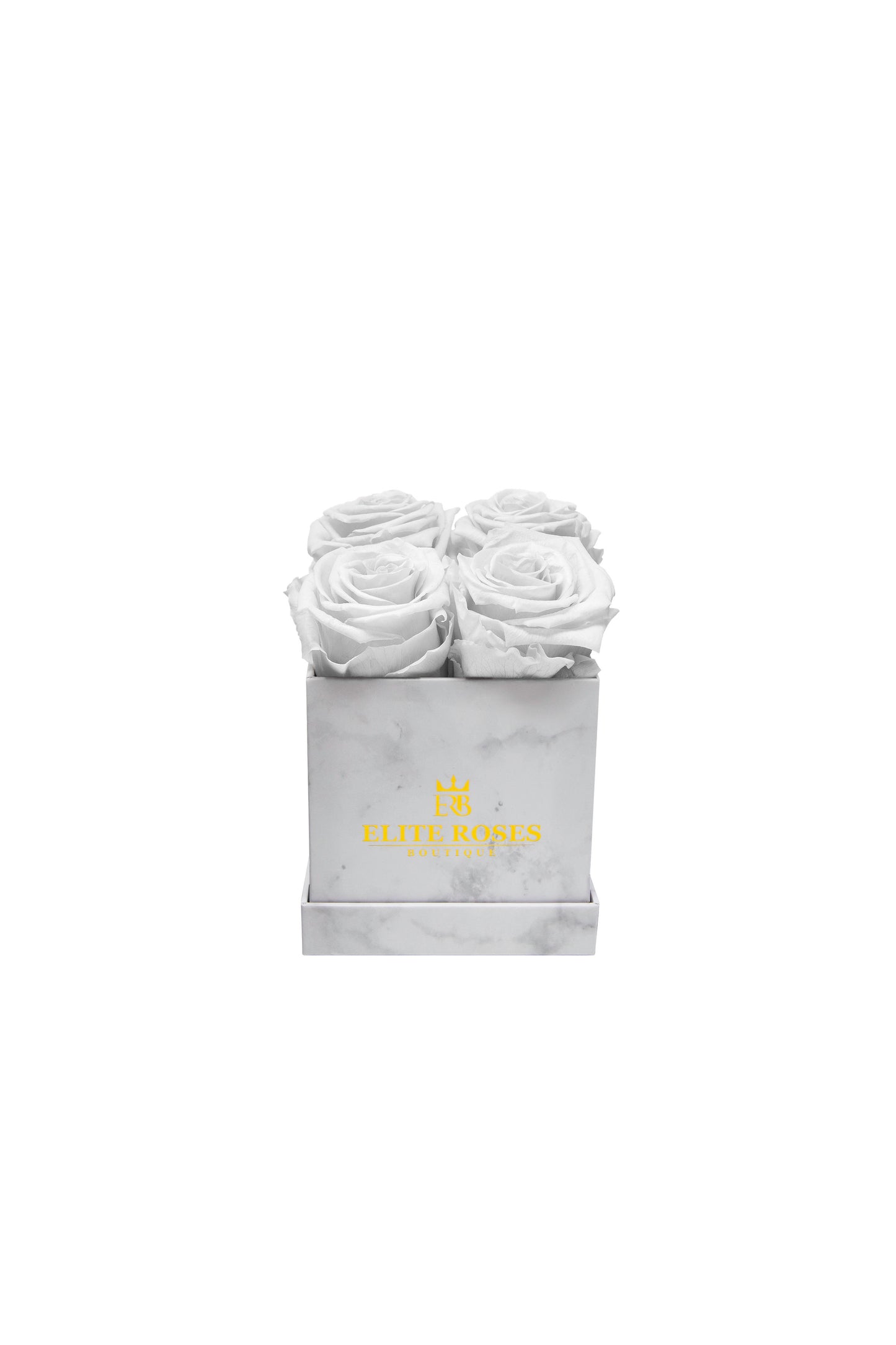White roses in a small square box