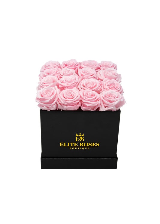Pink roses in a medium square box