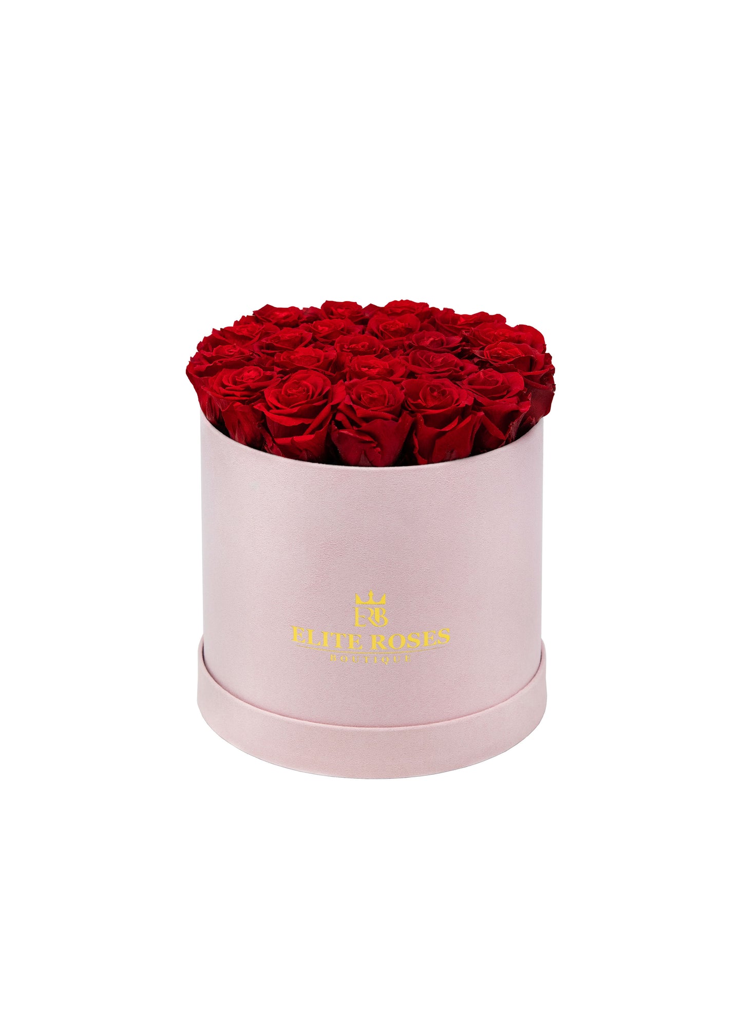 Red roses in a medium round box