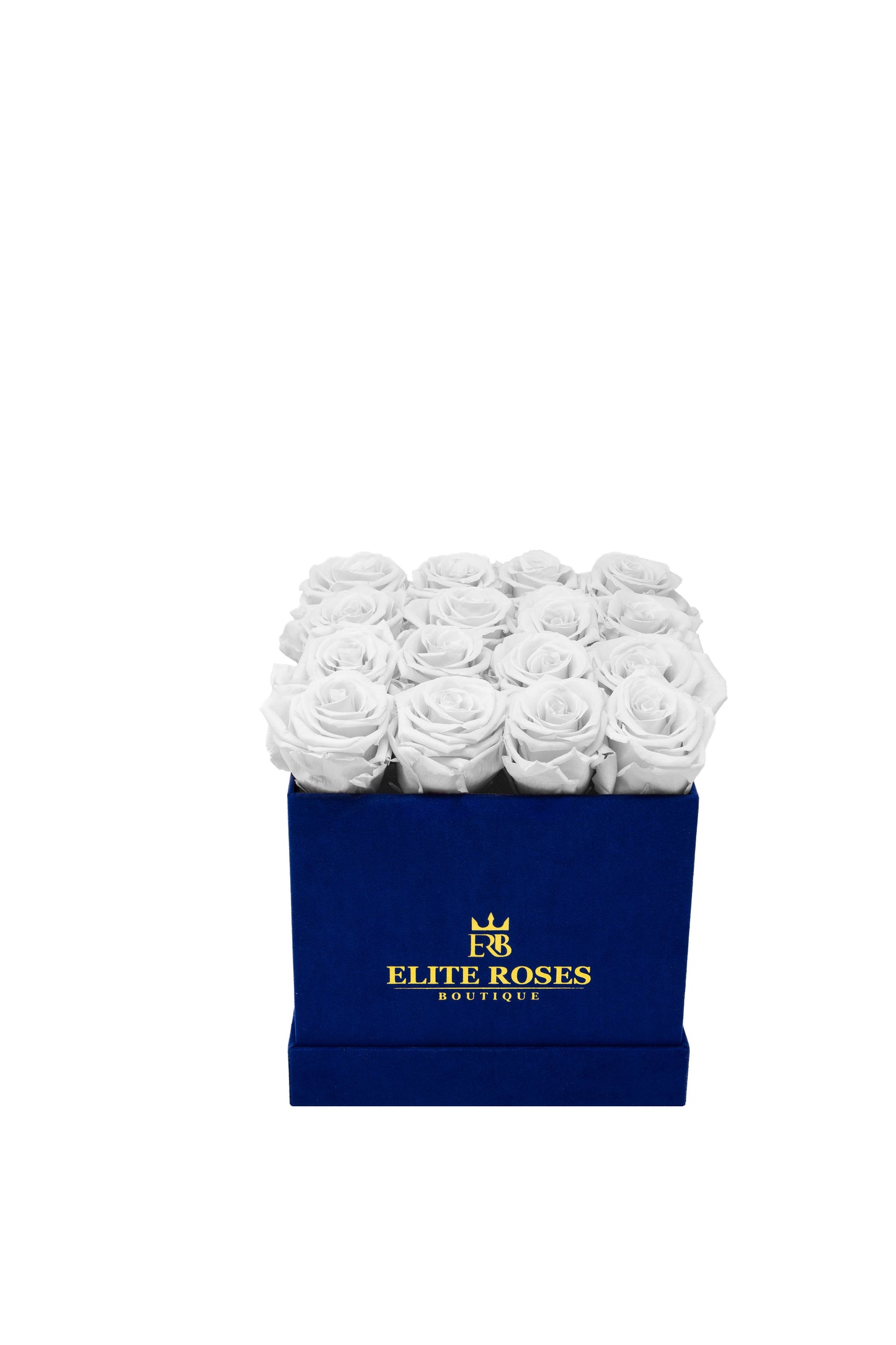 White roses in a medium square box