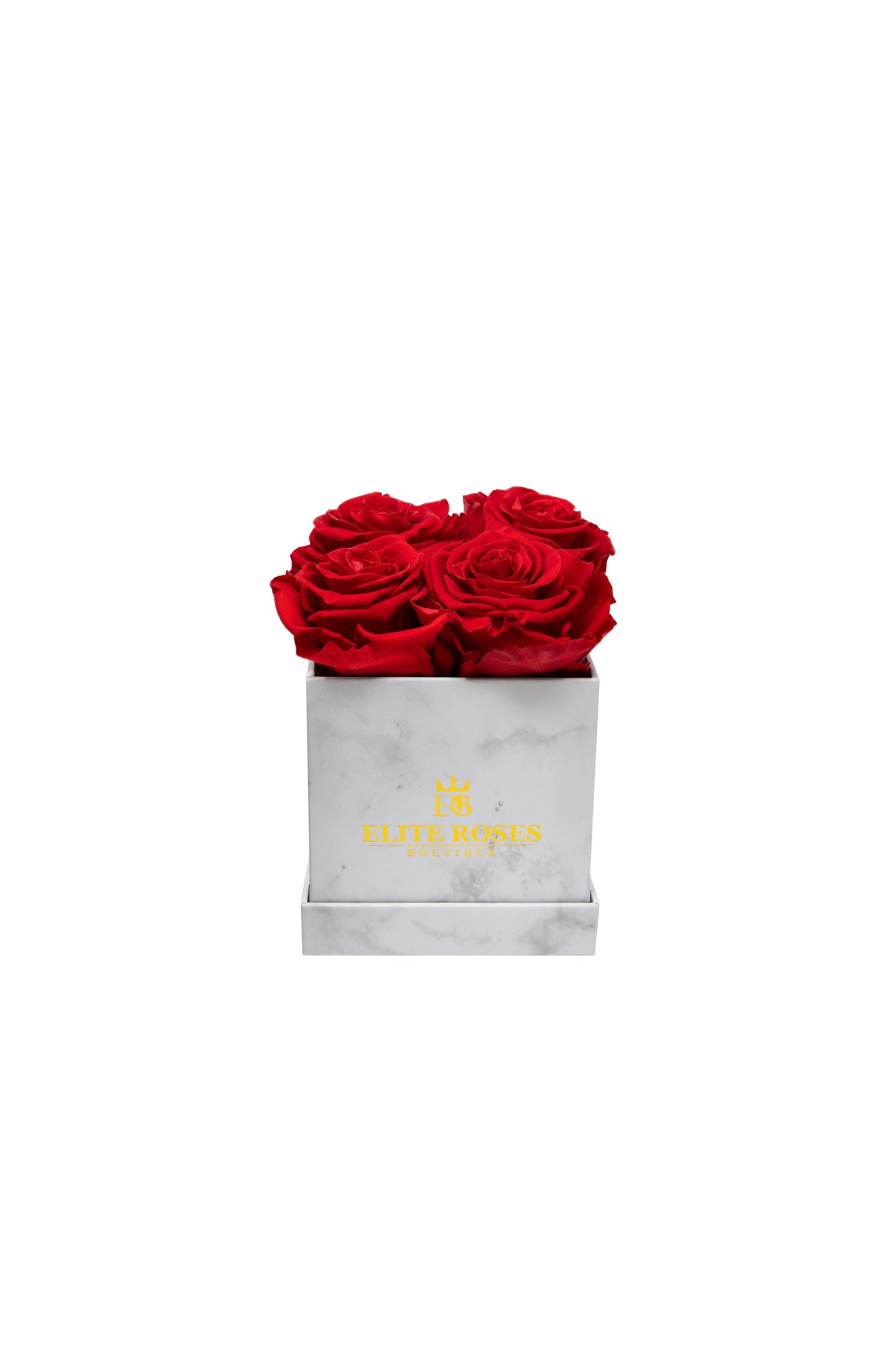 Red roses in a small square box